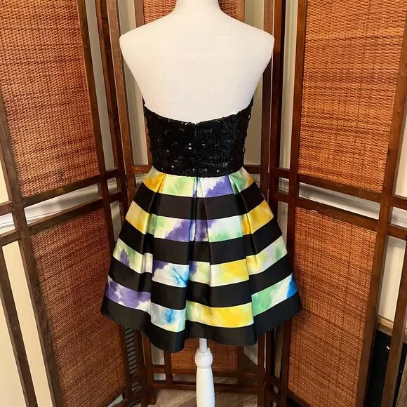 Mon Cheri Striped Mini Dress Cocktail Dress Prom Homecoming Size 6 - Picture 7 of 12